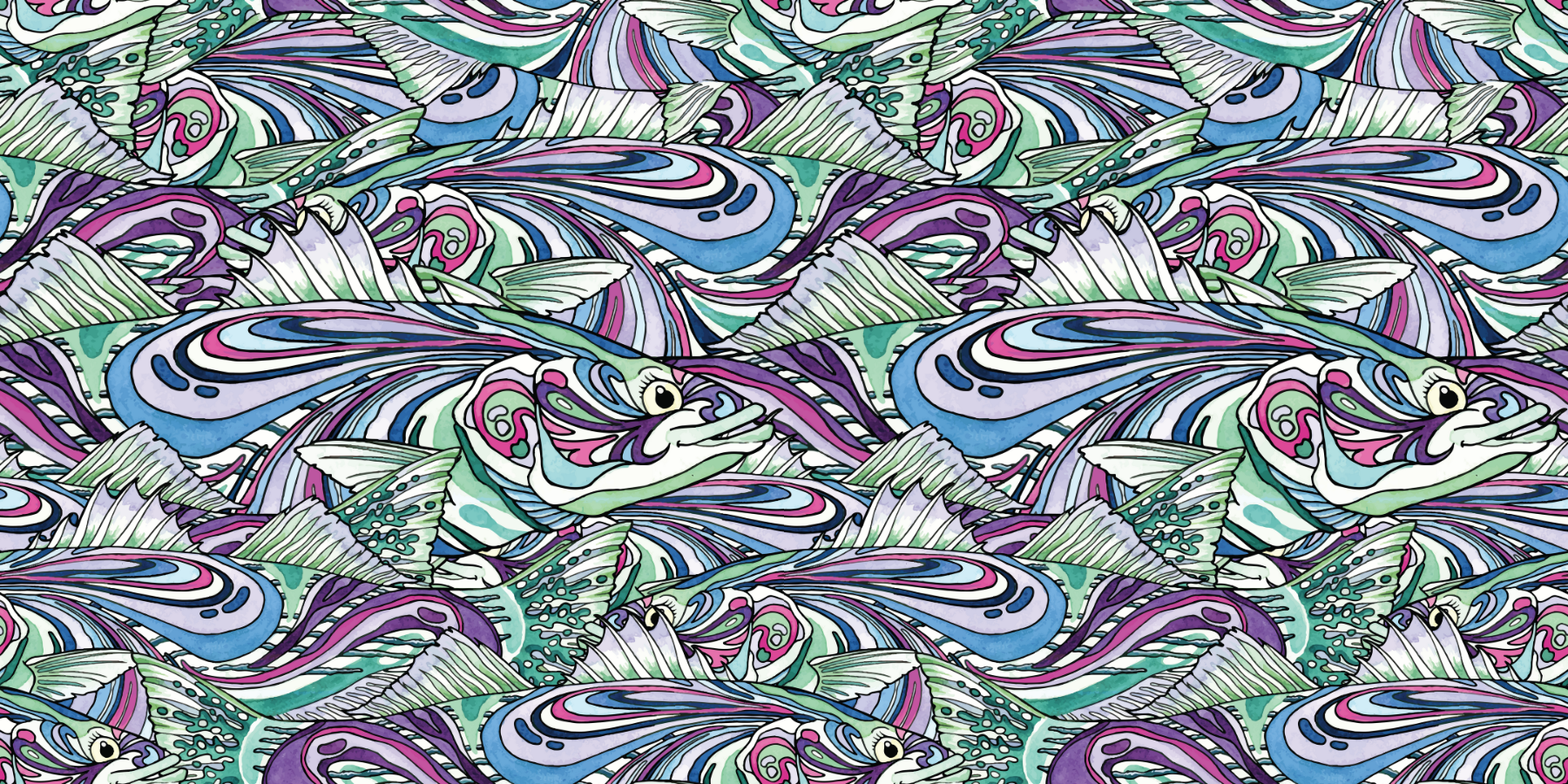 Salty Striper Fish Collection Banner with many fish swimming in a row
