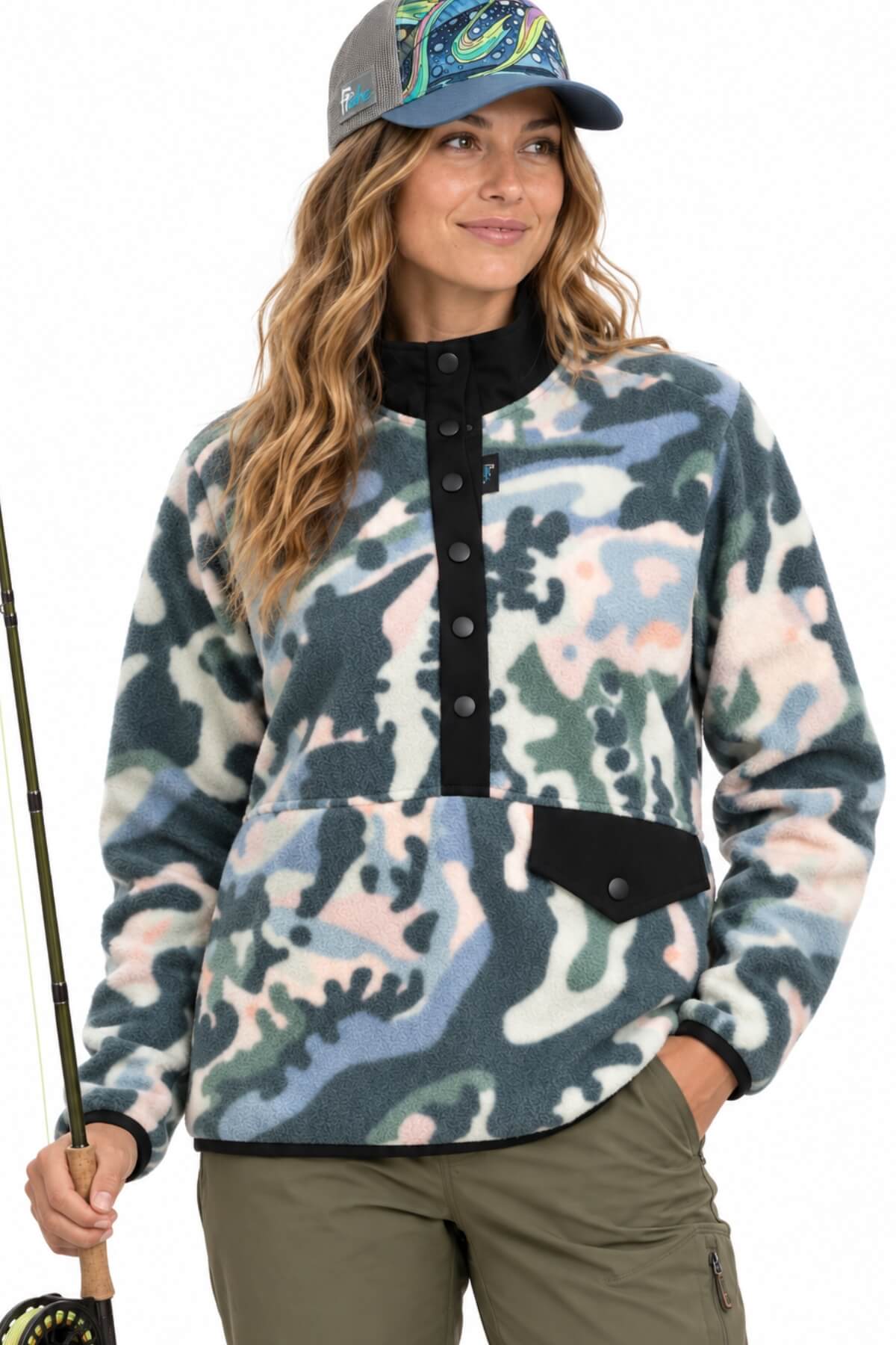 Camping Camo Riffle Snap Fleece