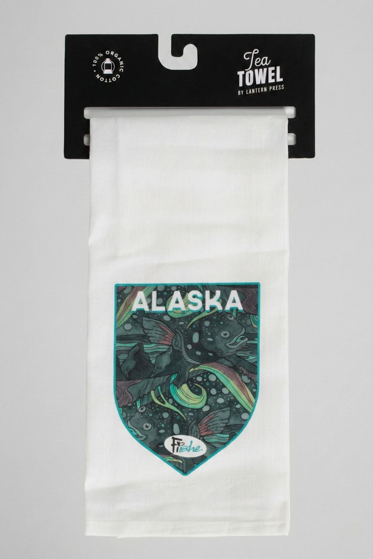 Tea towel with Alaska design on a white background