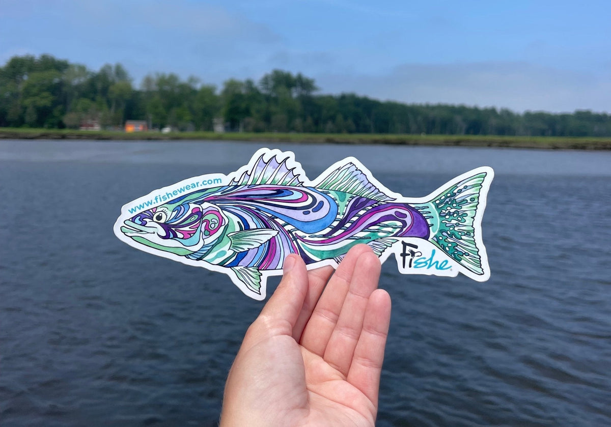 Salty Striper striped bass artwork in vivid coastal colors