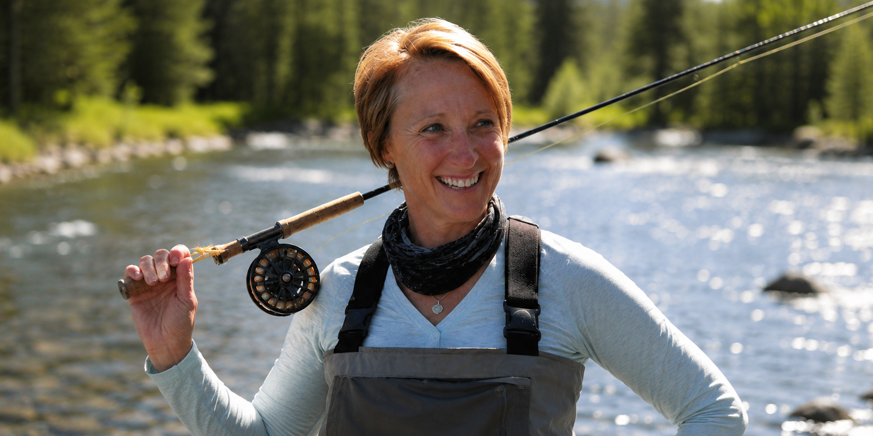 Fishe founder Linda Leary outdoors during an Alaska fly-fishing adventure