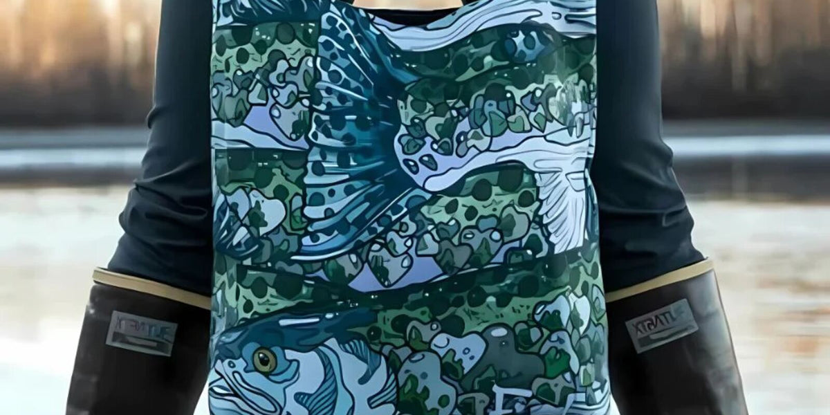 Steel My Heart steelhead pattern on an outdoor dry bag by the water