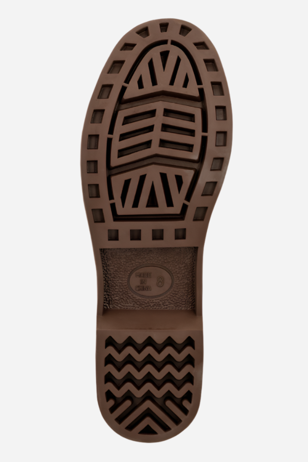Brown shoe sole with a textured pattern on a white background
