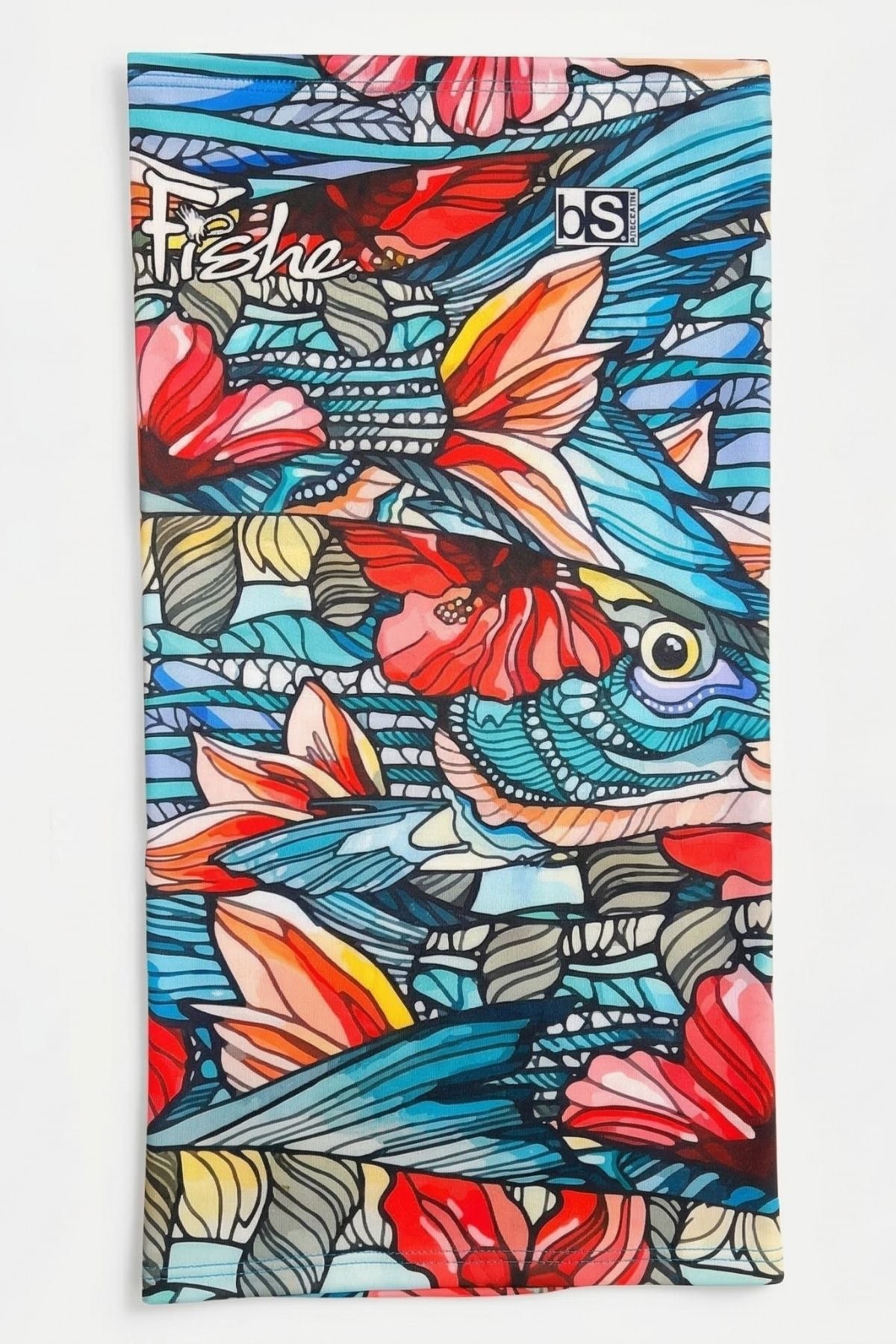 Colorful towel with fish pattern and 'Stussy' branding