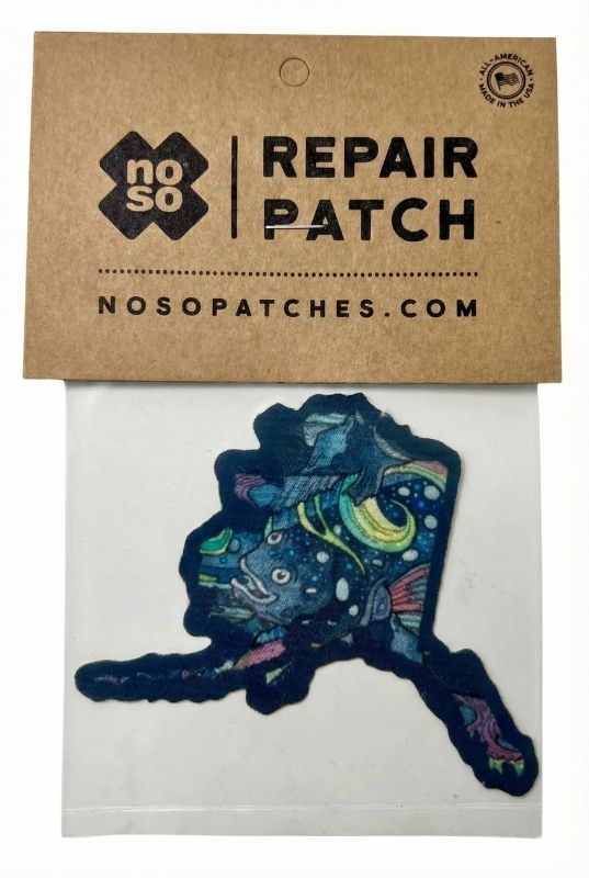 Repair patch with colorful design on a white background, branded as 'no so repair patch'.