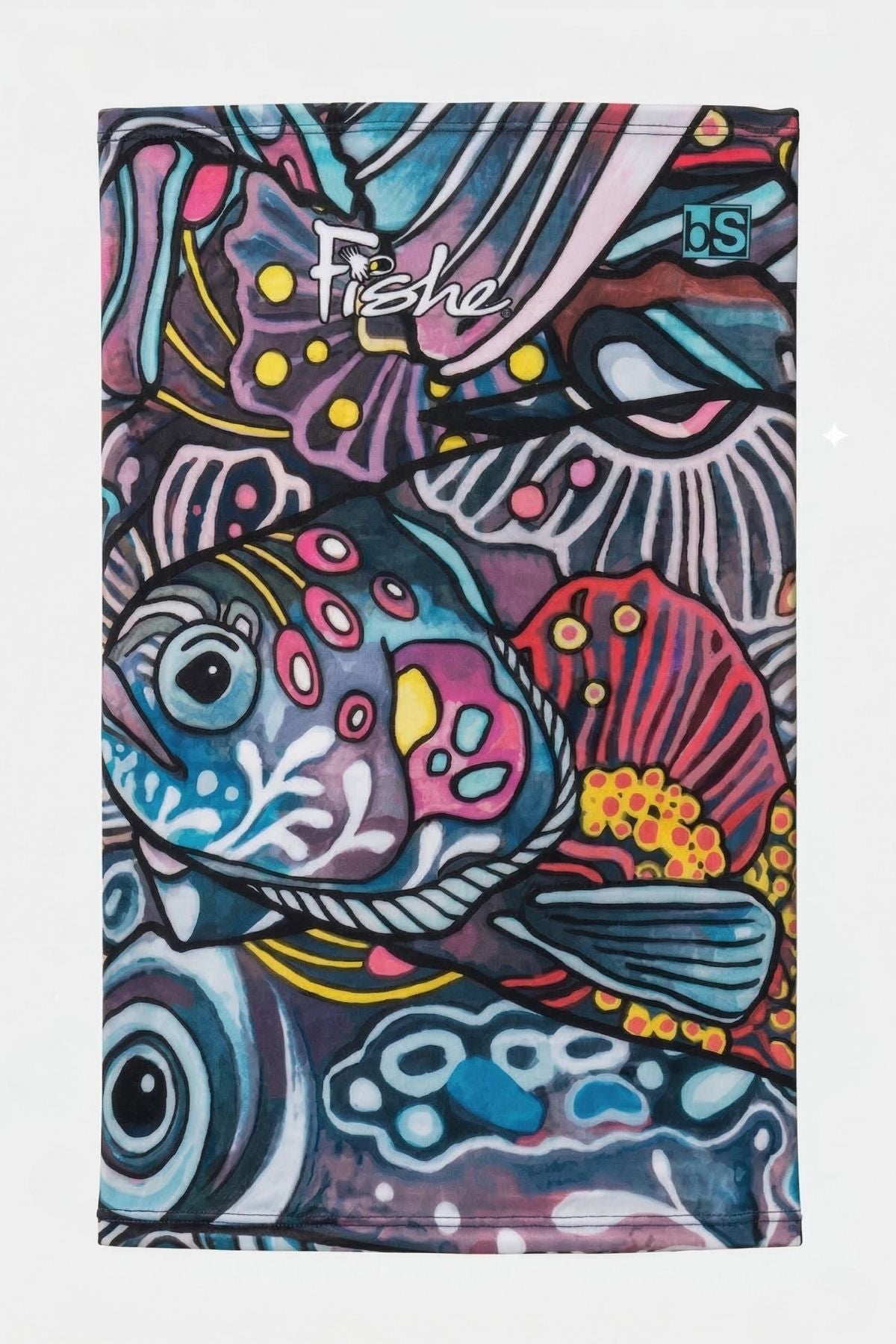 Colorful fish design with abstract patterns on a white background