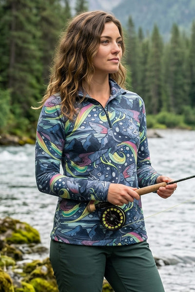 ZAMST CUP シャツ SUNBIRDS HaliBorealis 1/4 Zip Sunshirt | UPF 50+ Fishing Sun Shirt