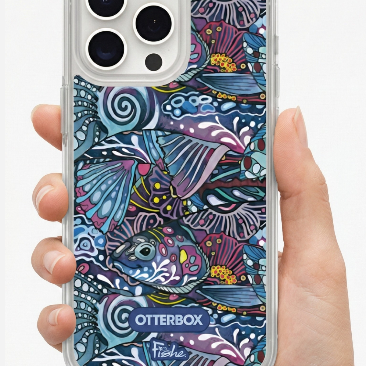 OtterBox iPhone 15 Pro Symmetry Series Clear for MagSafe x Fishe - Enchanted Grayling (Clear)