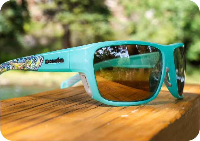 Detail of Fishe Tropical Tarpon artwork on Rigolets sunglasses