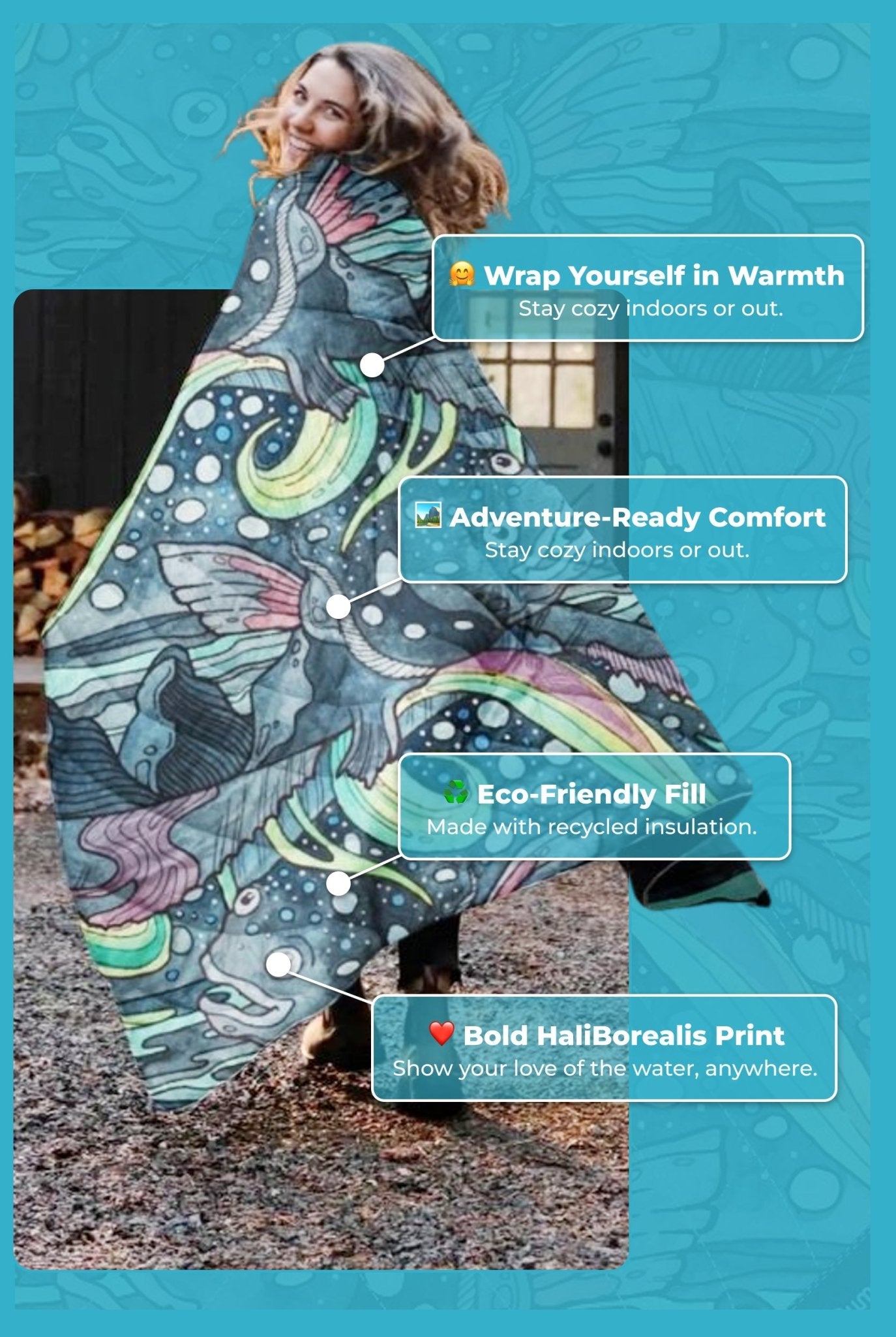 PREORDER - Limited Edition HaliBorealis Fishe x Rumpl Puffy Blanket - FisheWear