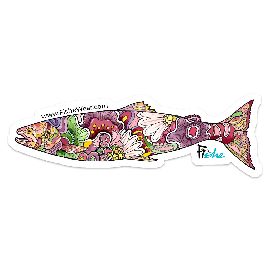 REDtro Salmon sticker with Fishe logo and Fishe web address