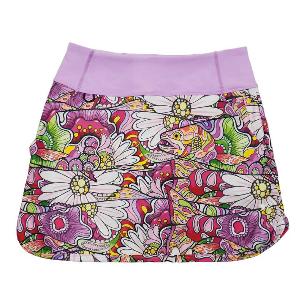 Skort featuring the REDtro Salmon design with a pink high waist band