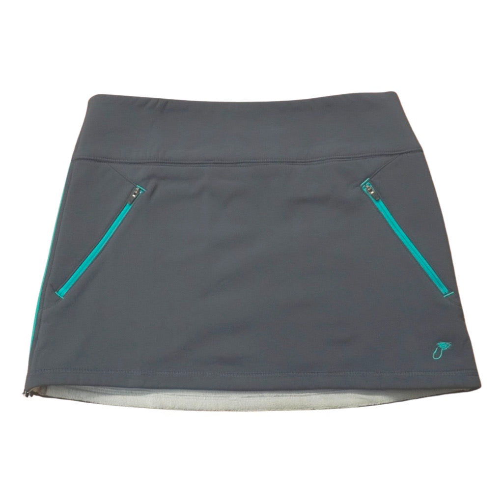 Allagash Grey/Teal Skirt with two front zipped pockets and side zip for easy wear.