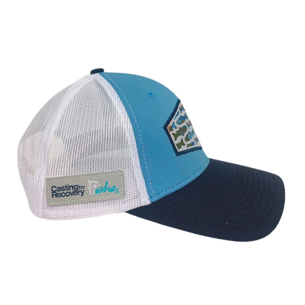 Side profile of the CfR Trucker Hat, showing the mesh back.